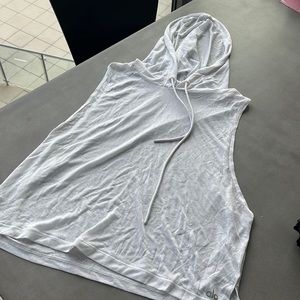 Alo yoga white sheer muscle T with hood